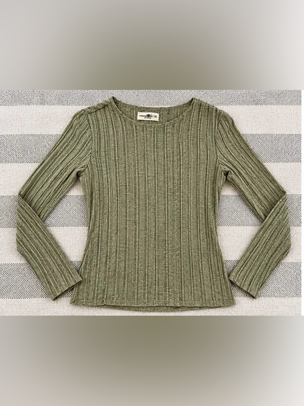Natural Life Olive Green Open Knit Long Sleeve Top XS | Boho